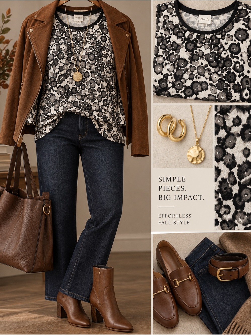 Chico's Black and White Animal Print Top
